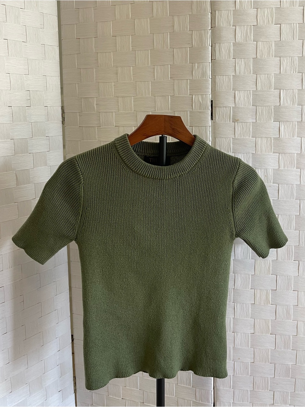 Olive Green Ribbed Short Sleeve Knit Top